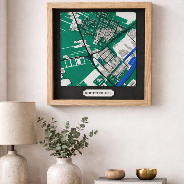 Jouw Thuis in Reliëf – Unieke 3D Geprinte Plattegrond in Houten Lijst
